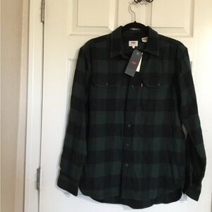 Levi's Dark Green and Black Checkered Shirt NWT $60